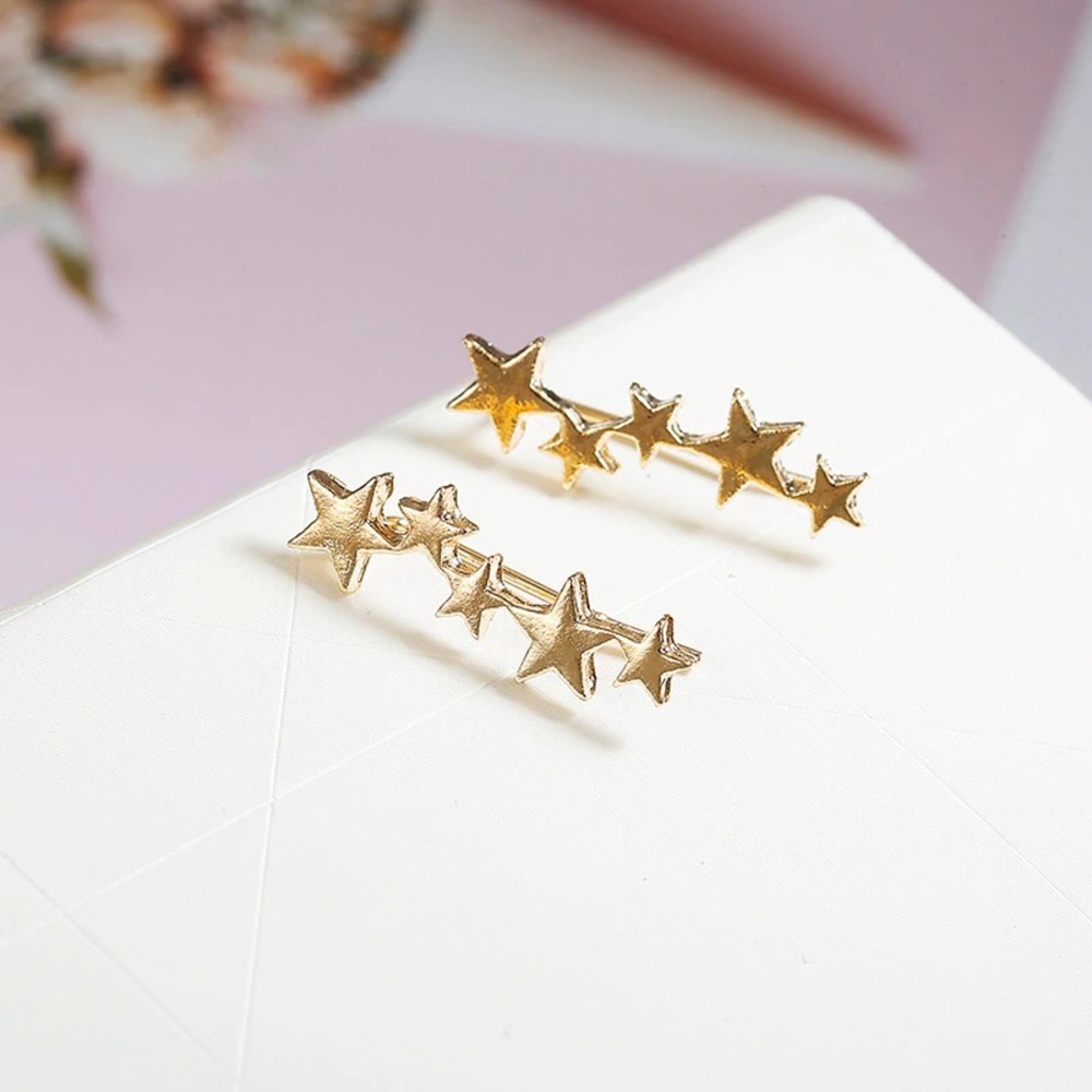 Silver and Gold Star Ear Climber Stud Earrings - Picture 4 of 5
